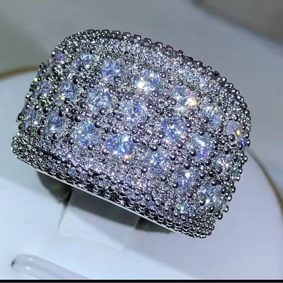 Sterling Silver 925 Pave Zirconium Statement Ring - Picture 4 of 14